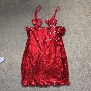 Red Sequin Heart Strap Dress